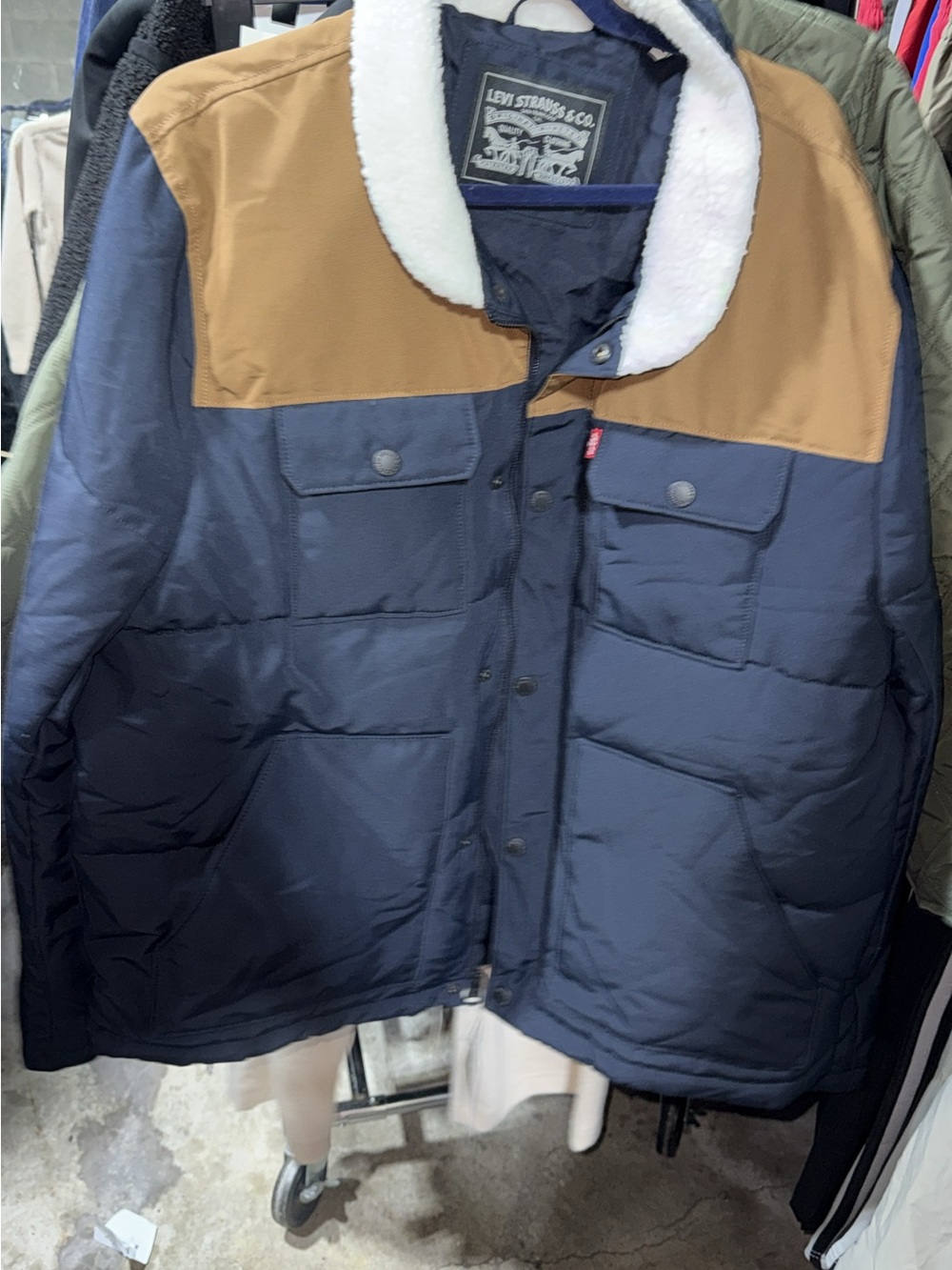Levi's Men's Navy & Brown Sherpa-Collar Puffer Jacket